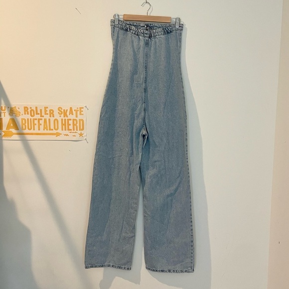 Zara TRF STRAPLESS DENIM JUMPSUIT Blogger Fav Wide Leg - Picture 10 of 15